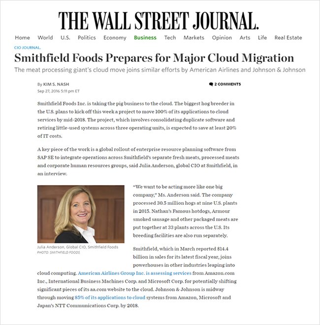 SAP customer story Wall Street Journal screenshot